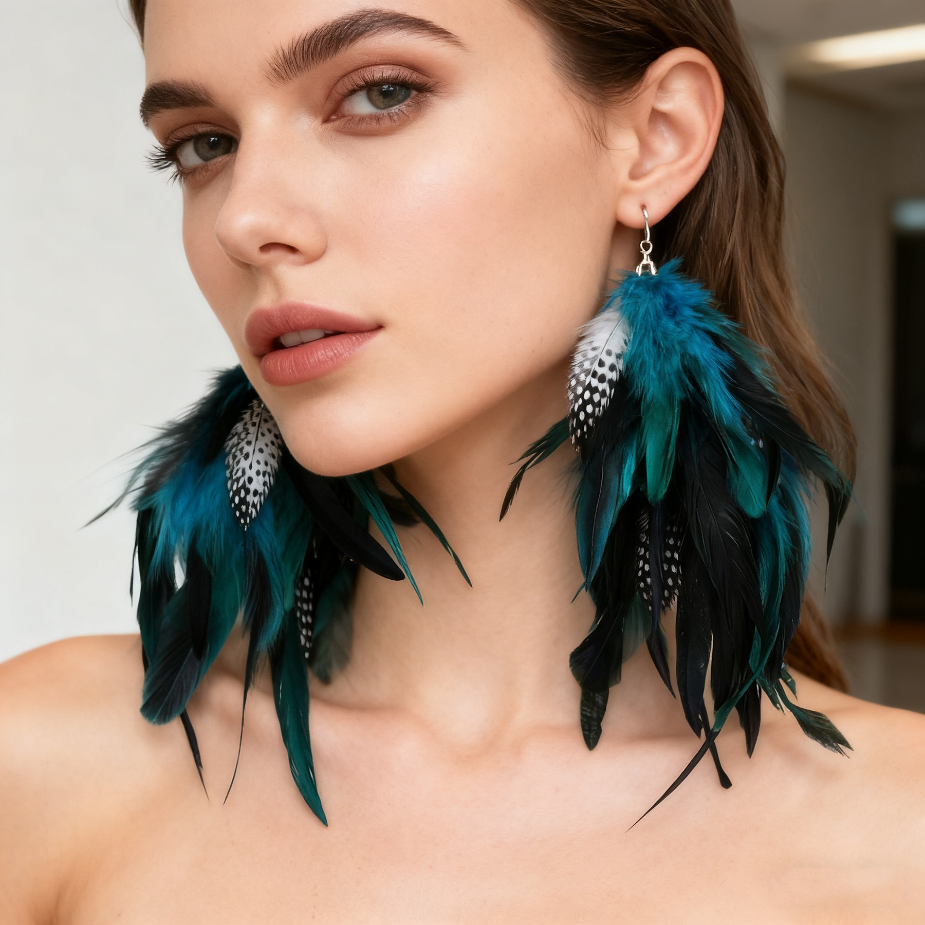 Women Accessories India - Bohemian Exaggerated Big Long Feather Earrings