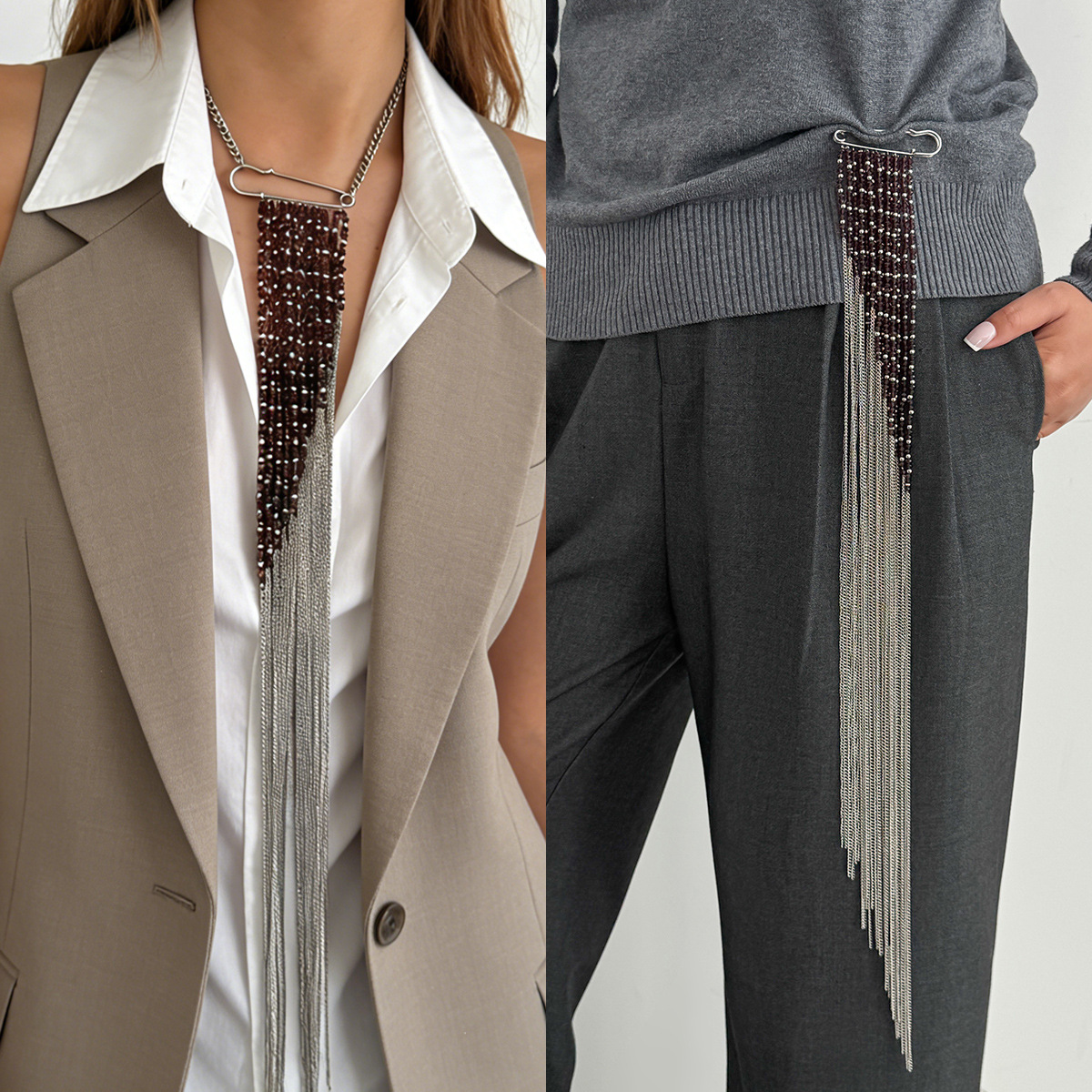 Silver Color Tassel Chain Broo - Women Accessories Jewelry incelemesi ve fiyatı
